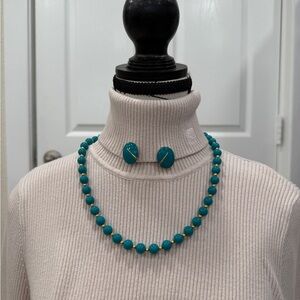 Elegant Teal Beaded Necklace and Earring Set